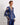 Navy Floral Silk Blouse With Blouson Sleeves