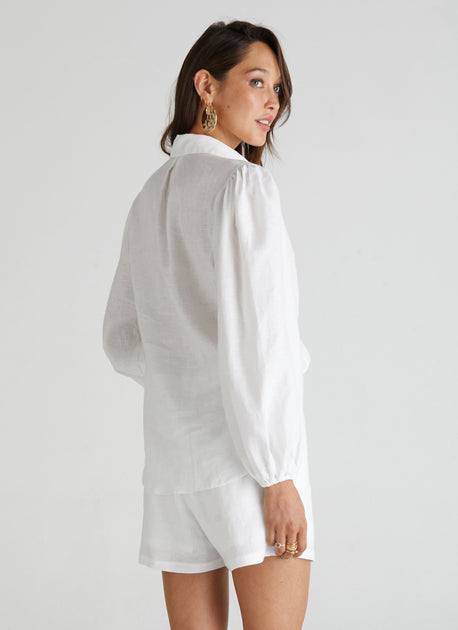 Luxe Linen Kelsey Shirt Aqua Blu Australia