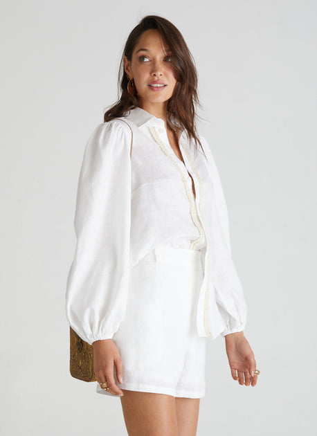 Luxe Linen Kelsey Shirt Aqua Blu Australia