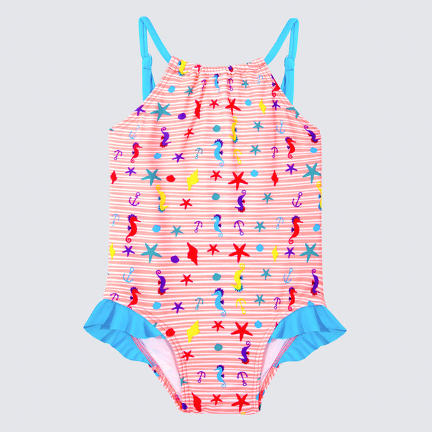 Cupid Girl Beach Buddies Frill One Piece Aqua Blu Australia