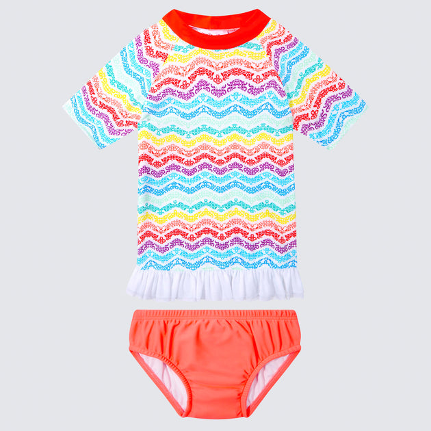 Cupid Girl Summer Delight Tutu Rashie and Swim Nappy Set Aqua Blu