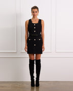 Bouclé Mini Dress With Detachable Waist Belt and Square Neckline