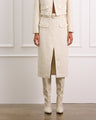 Cream Boucle Midi Skirt With Detachable Belt and Pockets