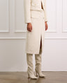 Cream Boucle Midi Skirt With Detachable Belt and Pockets