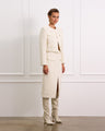 Cream Boucle Midi Skirt With Detachable Belt and Pockets