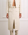 Cream Boucle Midi Skirt With Detachable Belt and Pockets