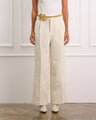High Waisted Cream Boucle Pants With Pockets