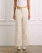 High Waisted Cream Boucle Pants With Pockets