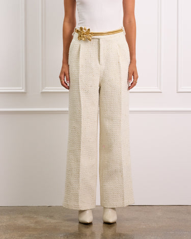 High Waisted Cream Boucle Pants With Pockets