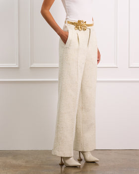 High Waisted Cream Boucle Pants With Pockets