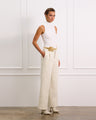 High Waisted Cream Boucle Pants With Pockets