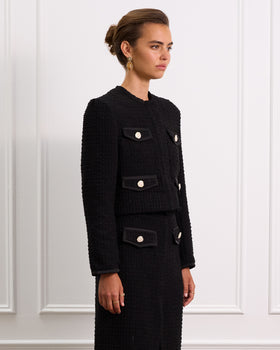 Structured Cropped Boucle Jacket With a Round Neckline and Pockets