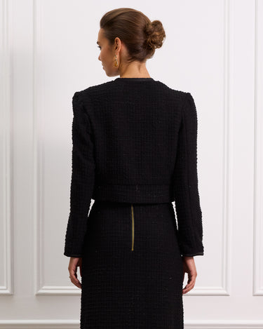 Structured Cropped Boucle Jacket With a Round Neckline and Pockets