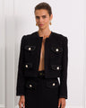 Structured Cropped Boucle Jacket With a Round Neckline and Pockets
