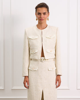 Structured Cropped Boucle Jacket With Pockets 