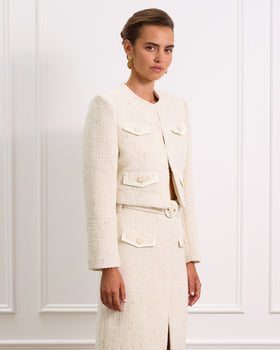 Structured Cropped Boucle Jacket With Pockets 
