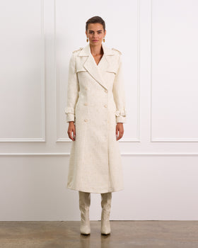 Wool Boucle Double Breasted Coat With Collar