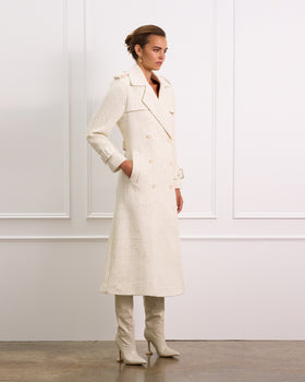 Wool Boucle Double Breasted Coat With Collar