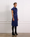 Navy Silk Button Down Midi Dress With Collar  