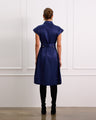 Navy Silk Button Down Midi Dress With Collar 