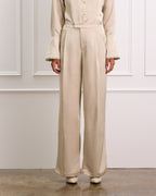 Cream Silk High Waisted Dress Pants