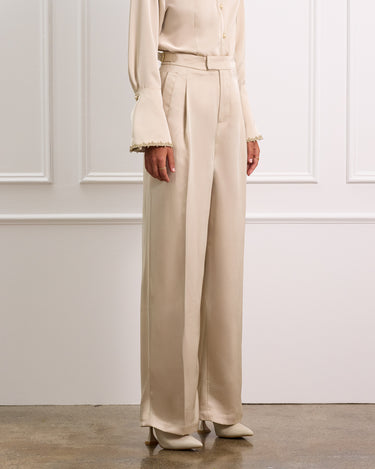 Cream Silk High Waisted Dress Pants