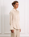 Champagne Silk Button Down Blouse With Sleeve Detailing