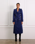 Navy Silk Trench Coat With Waist Tie 