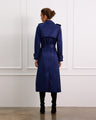 Navy Silk Trench Coat With Waist Tie