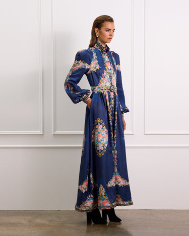 High Neck Floral Maxi Dress Made Of Silk 