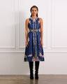 Floral Silk Midi Dress With a Detachable Waist Belt and Round Neckline