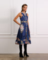 Floral Silk Midi Dress With a Detachable Waist Belt and Round Neckline