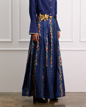Pleated Floral Maxi Skirt 