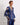 Navy Floral Silk Blouse With Blouson Sleeves
