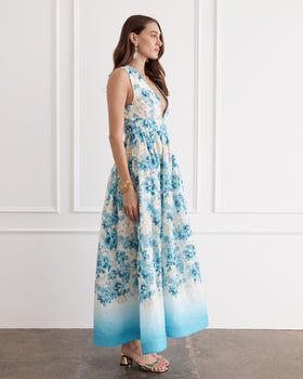 aqua blu australia adele maxi dress Introducing the Aqua Blu Moonflower Adele Maxi Dress. Crafted from a French Linen and featuring pleated detailing, this piece is perfect for wedding guests and summer garden parties. This style won't last