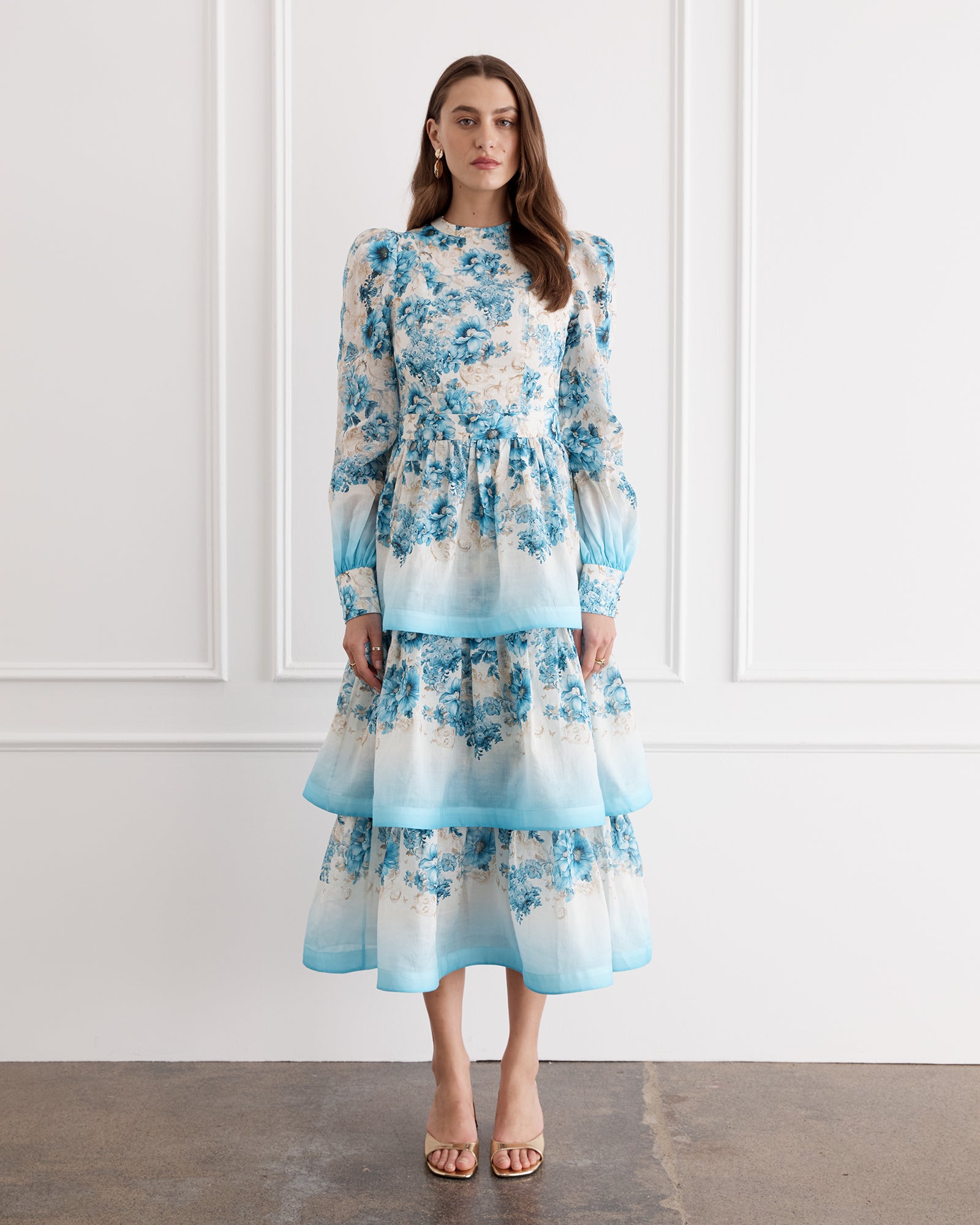 aqua blu australia dress Dauphine Faye Midi – COLOR:Light Blue Artisan Made Storage Princess panels Long Sleeve Lace Wedding