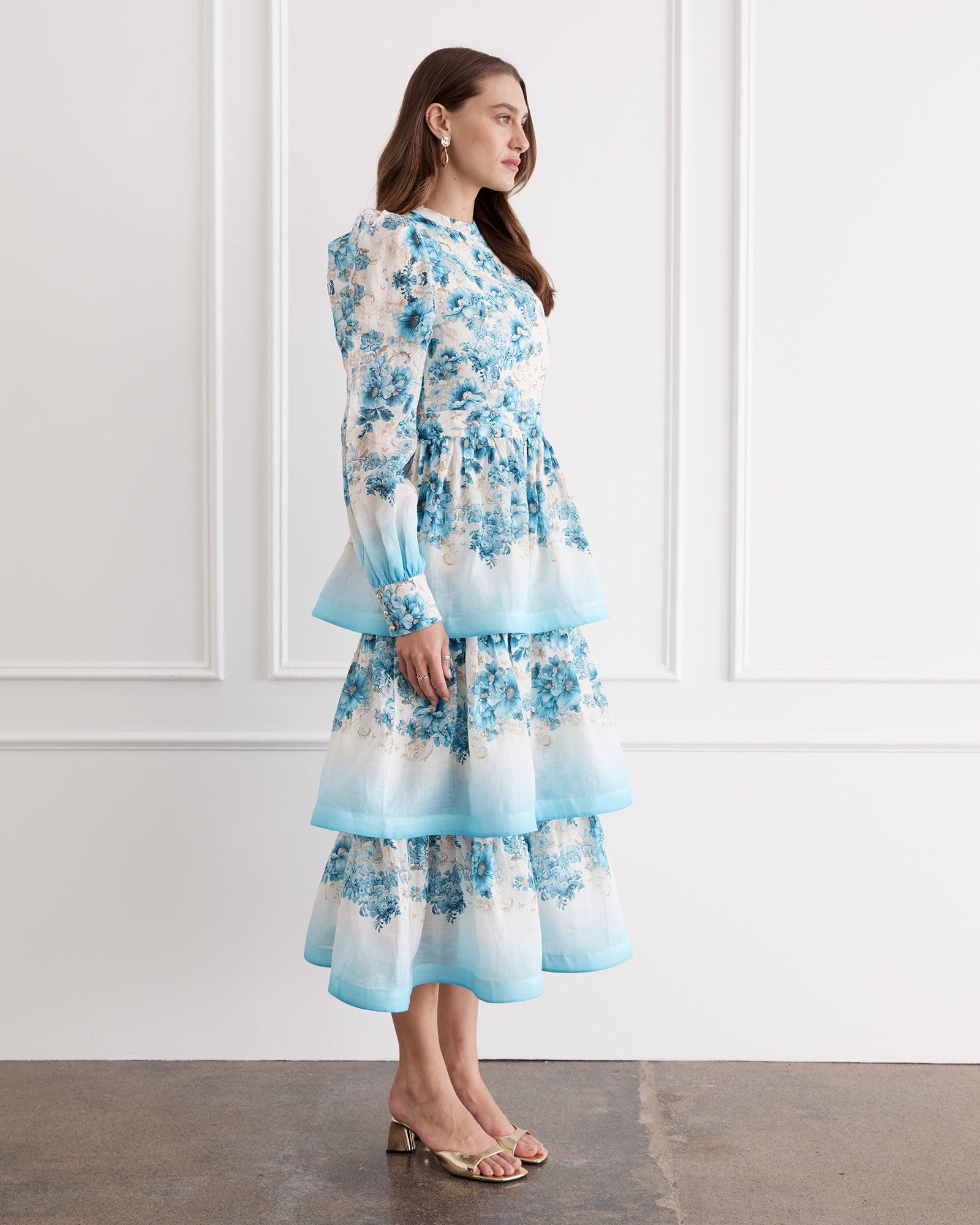blue midi dress australia Provence Bloom Tiered Midi Dress Floral Blue