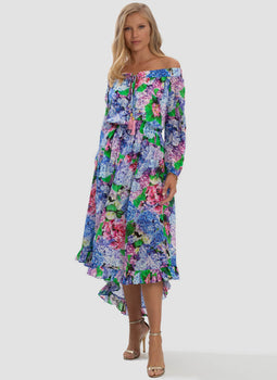 Blossom Off Shoulder High Low Dress