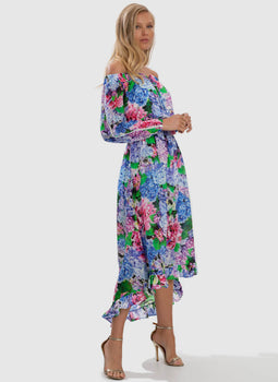 Blossom Off Shoulder High Low Dress