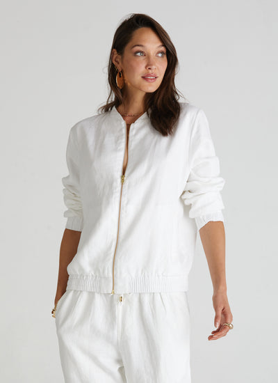 Luxe Linen Chase Bomber Jacket