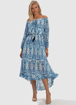 Olympia Off Shoulder High Low Dress