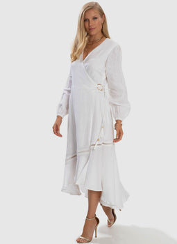 Serenity Spliced Wrap Dress - White